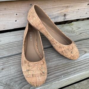 ESPRIT Cork Ballet Flats Metallic Gold Fleck Loafers  Bow Size 11 Unworn Dress